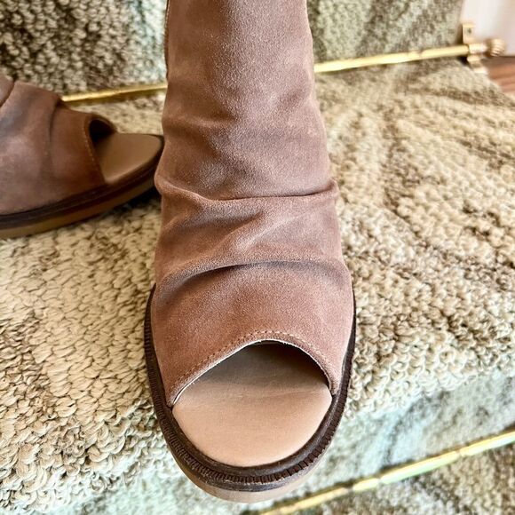 Bos. & Co. Celine Suede Open Peep Toe Boots Bootie in Taupe Size 37 or 7 EEUC - Picture 6 of 8